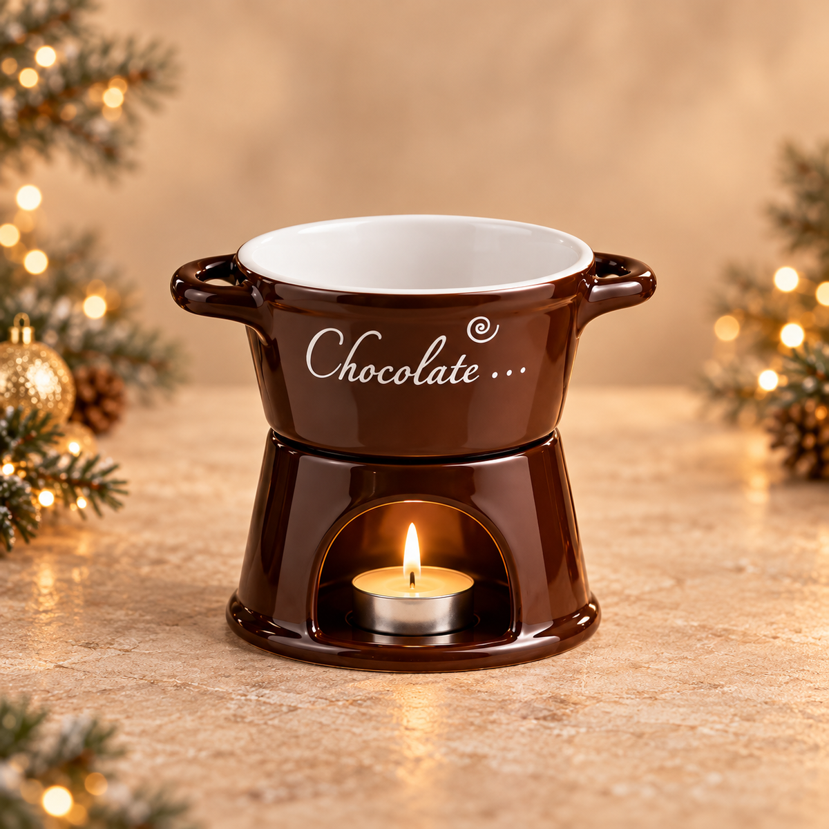 The brown Cup with an empty bowl and a lit tealight
