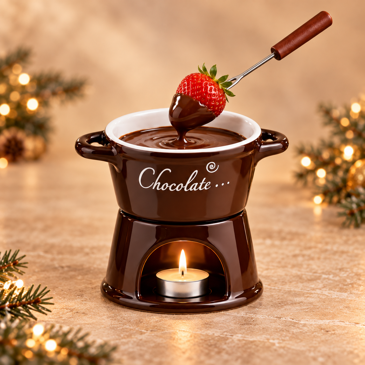 A strawberry dipped into chocolate in the brown Cup