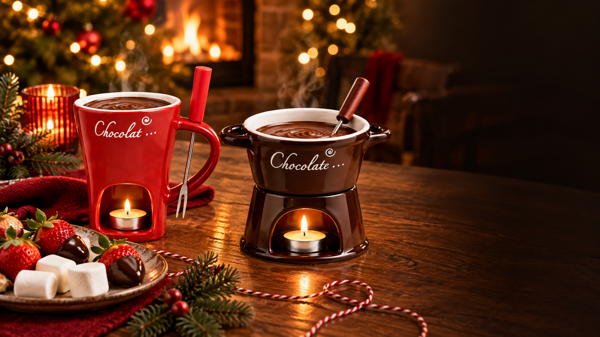Two candlelit meltu cups ready for a cozy evening with chocolate and strawberries